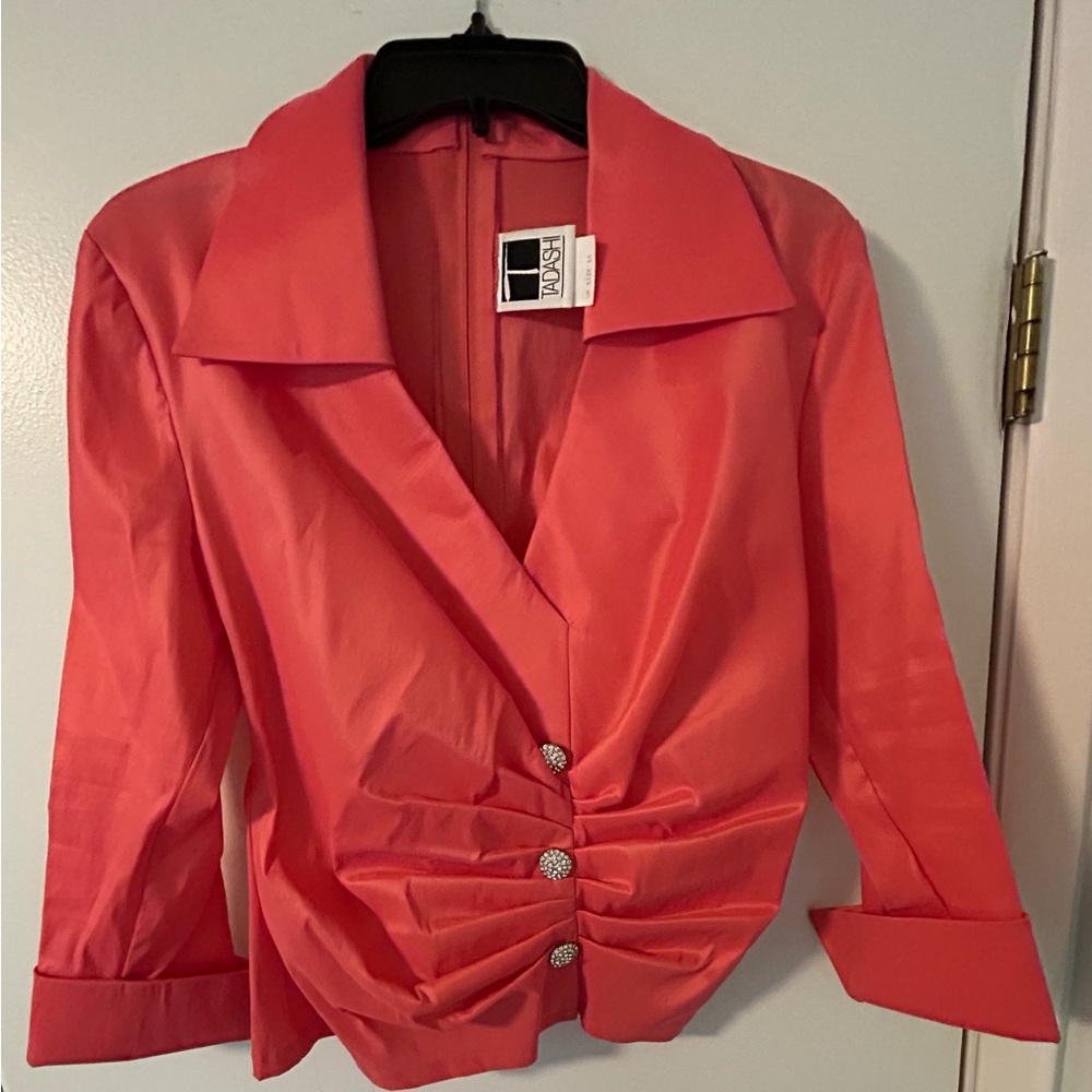 Stylish Coral Blazer with Rhinestone Accents